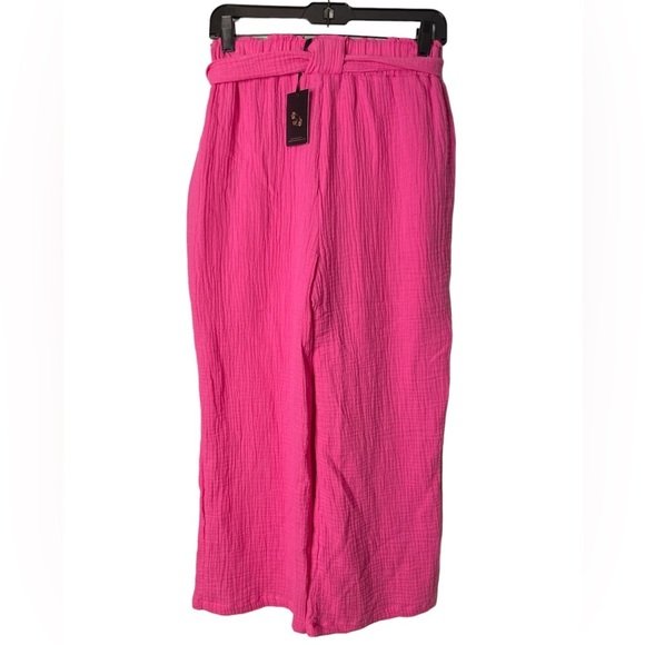 NWT Sincerely Jules pink textured wide leg high rise cropped pants size  large - Picture 8 of 13